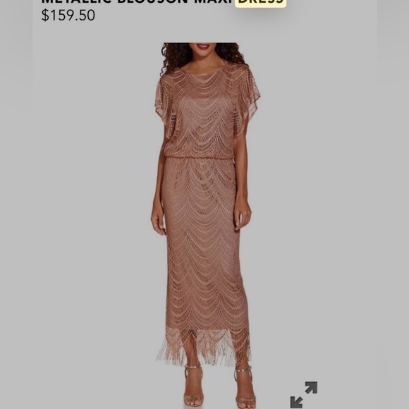 NWOT S.L. Fashions Women's Metallic Crochet Dress with Fringe Hemline. Size 8 - Picture 4 of 11